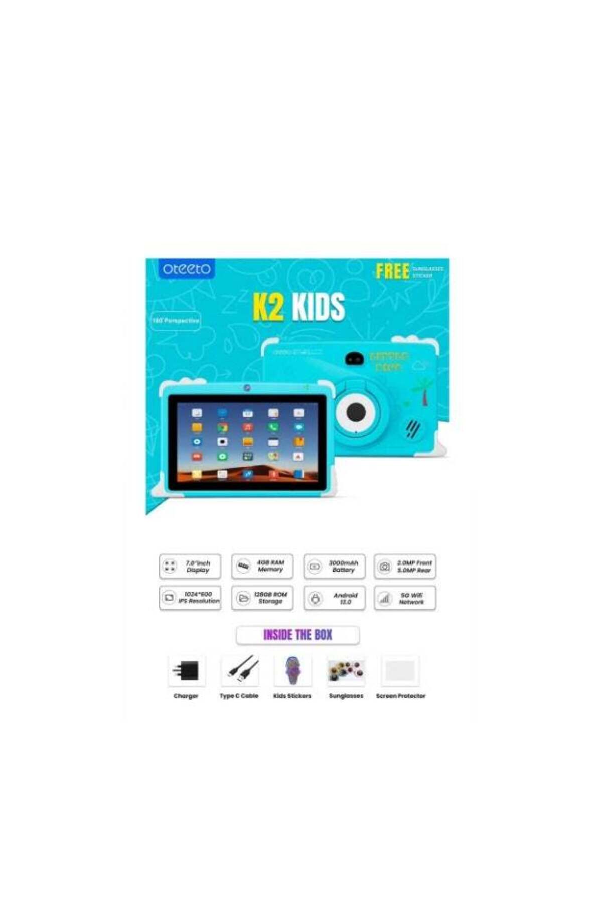 Oteeto K2 Tablet 7 inchTablet – 4GB RAM / 128GB Memory – Blue