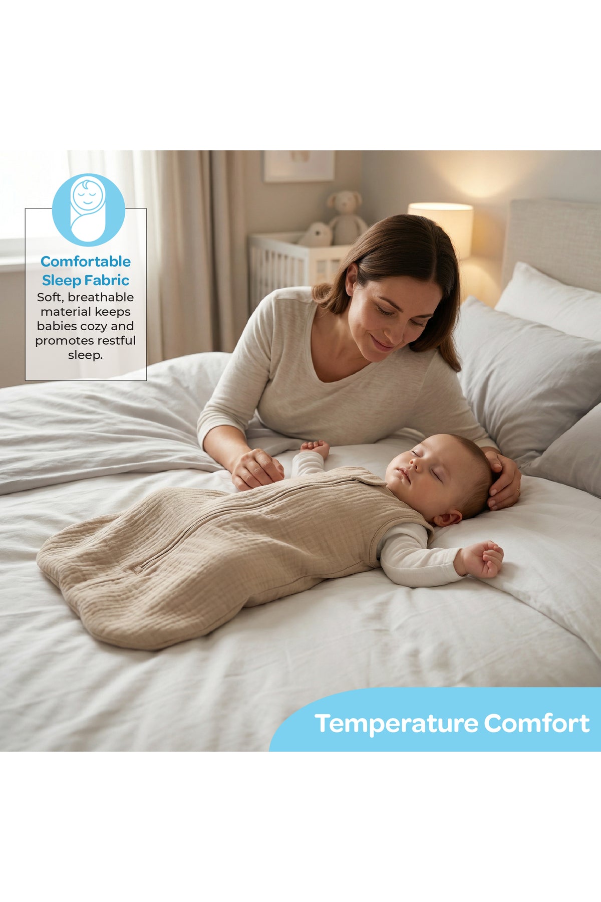 MOON Organic Crinkle Muslin Sleep sack  2.5 Tog (0-6Months )-Brown