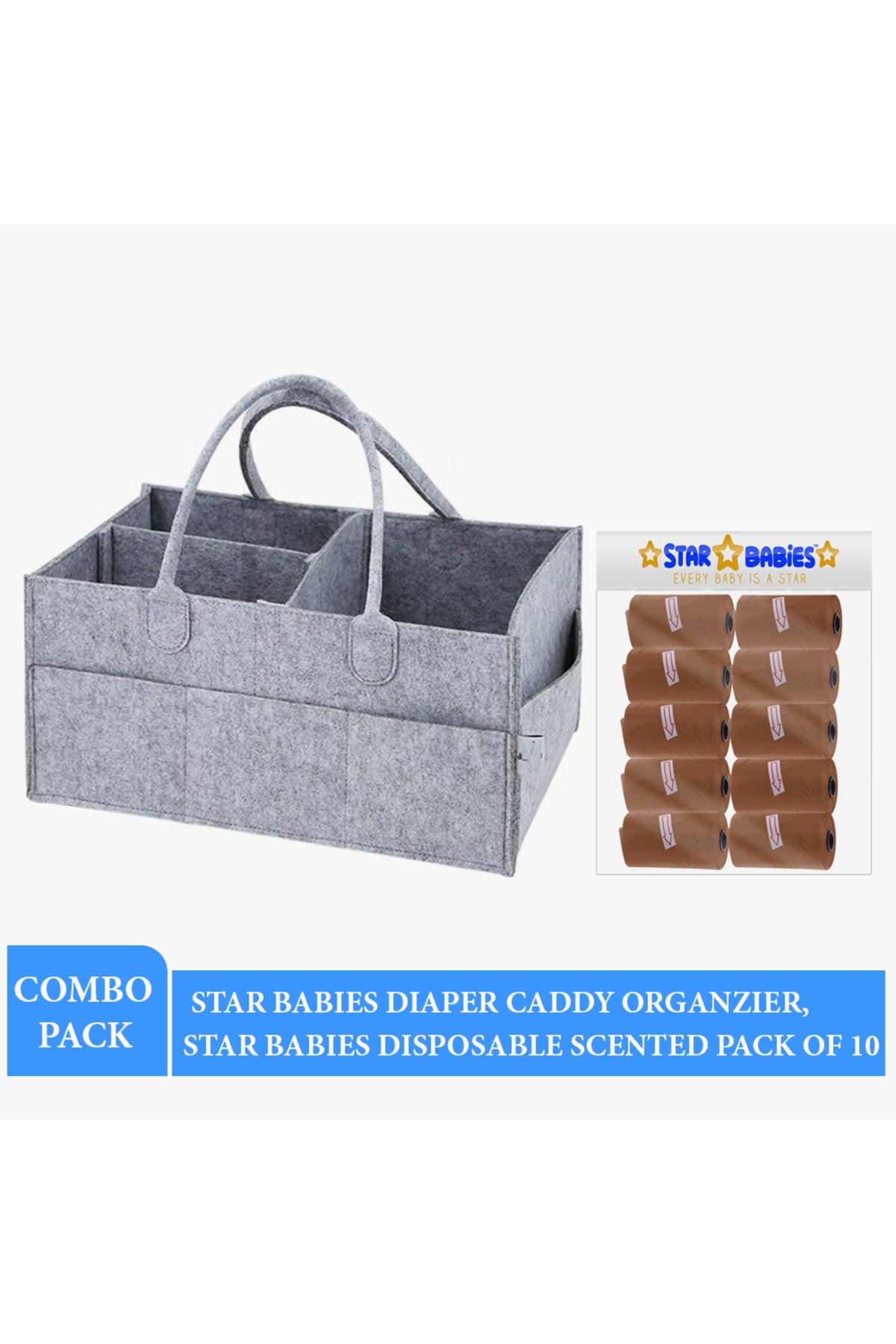 Star Babies - Caddy Diaper Bag with Scented Bag - 10pcs - Grey/Brown