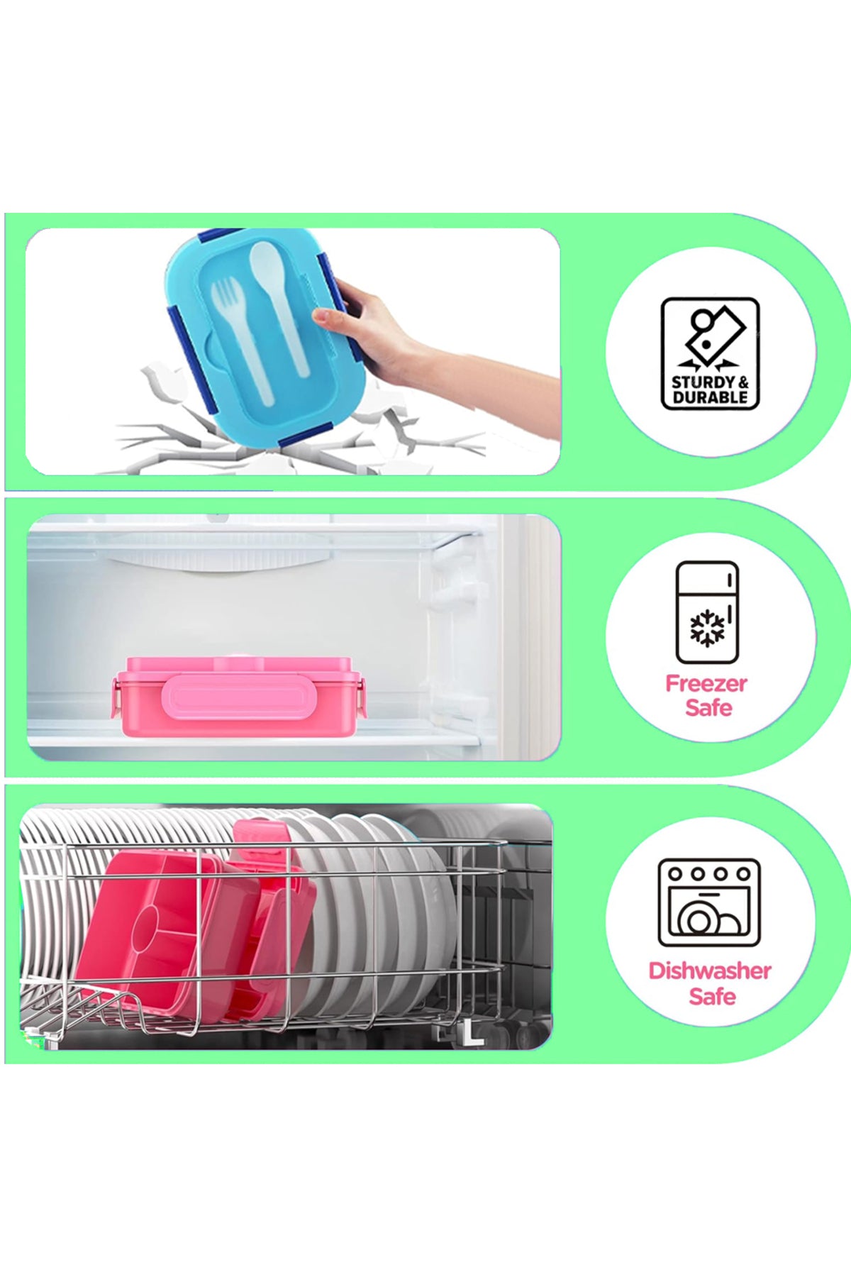 Star Babies - Star Babies Green Jungle Bento Lunch Box with 4 Compartments, BPA Free, Leak-Proof with insulated Lunch Bag