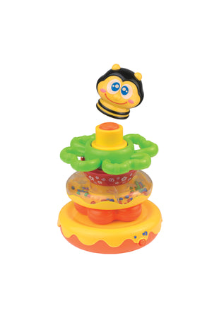 Little Learners Honey Bee Stacking Rings - Electronic Stacking Rings with Wobbly Weighted Base, Rattling Rings, Sing-Along Bee, 12M+