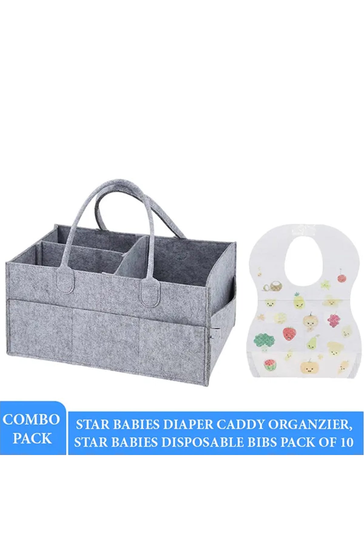 Star Babies - Caddy Diaper Bag Grey w/ Disposable Bibs - 10pcs
