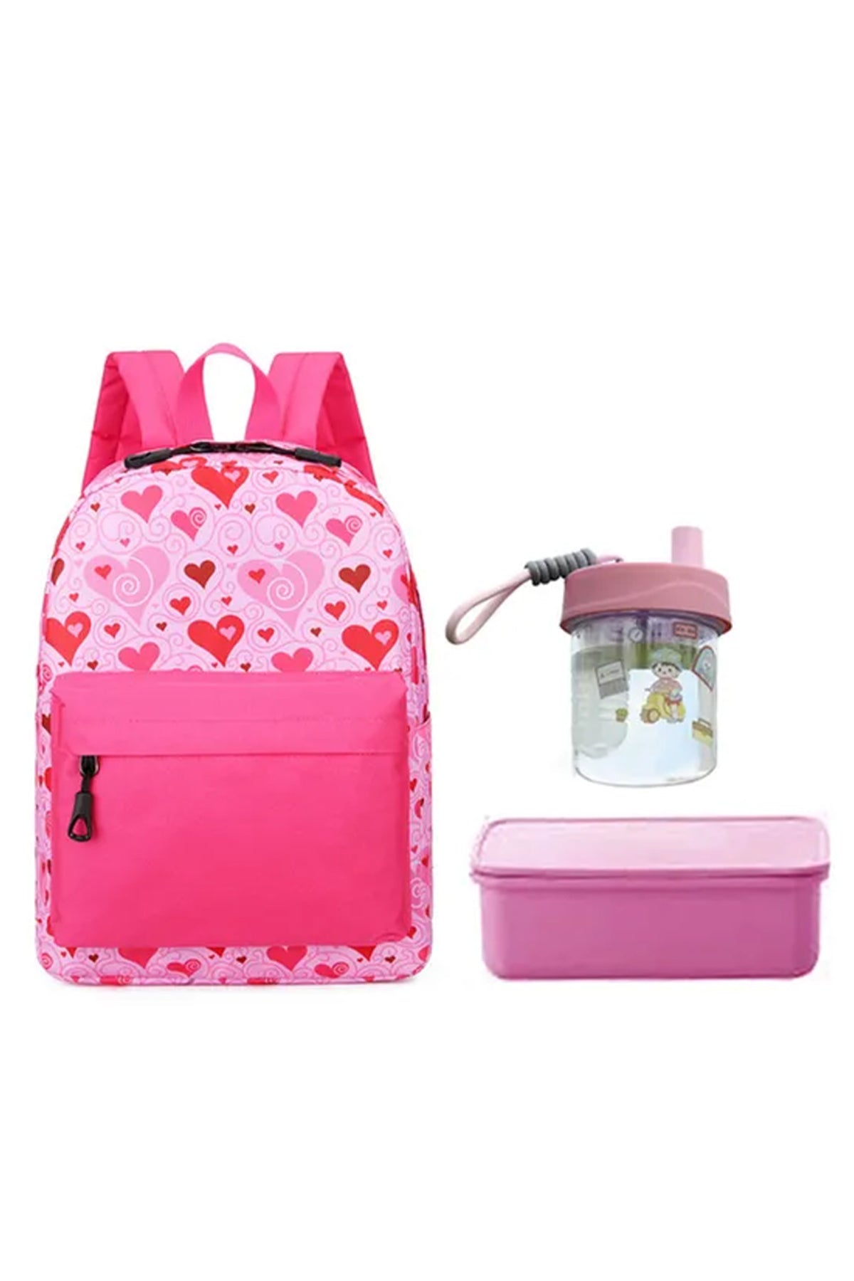 Star Babies - School Backpack With Eco Friendly - BPA Free Lunch Box, Water Bottle 550ml - Pink
