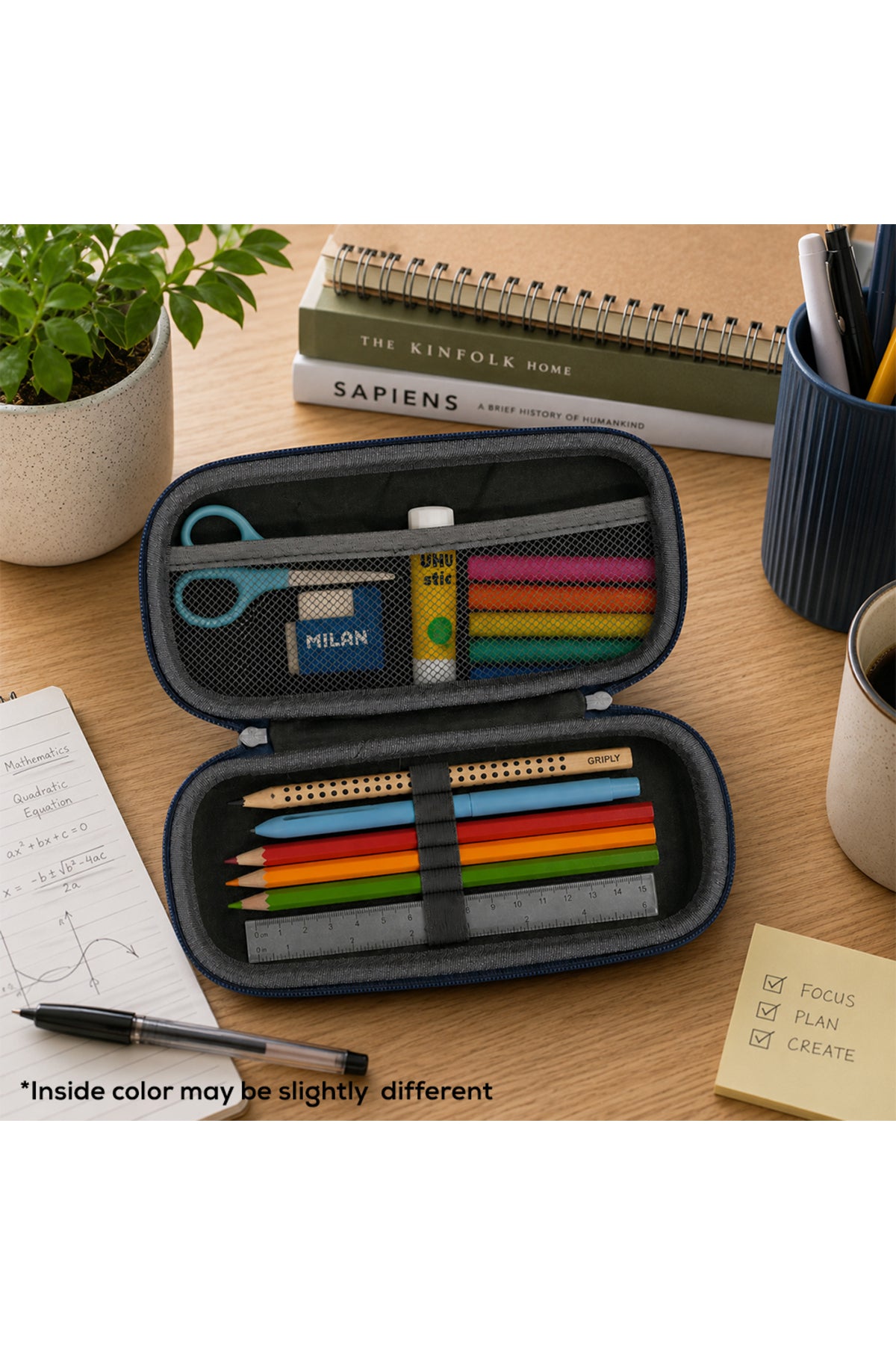 Cocobee Bento Lunch Box with Silicone Seal, Microwave Safe Tray – Blue – 765ml + Pencil Case with Internal Mesh Pocket,