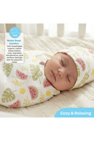 MOON Organic Cocoon and Beanie set (0 Months +)-  Melon Print