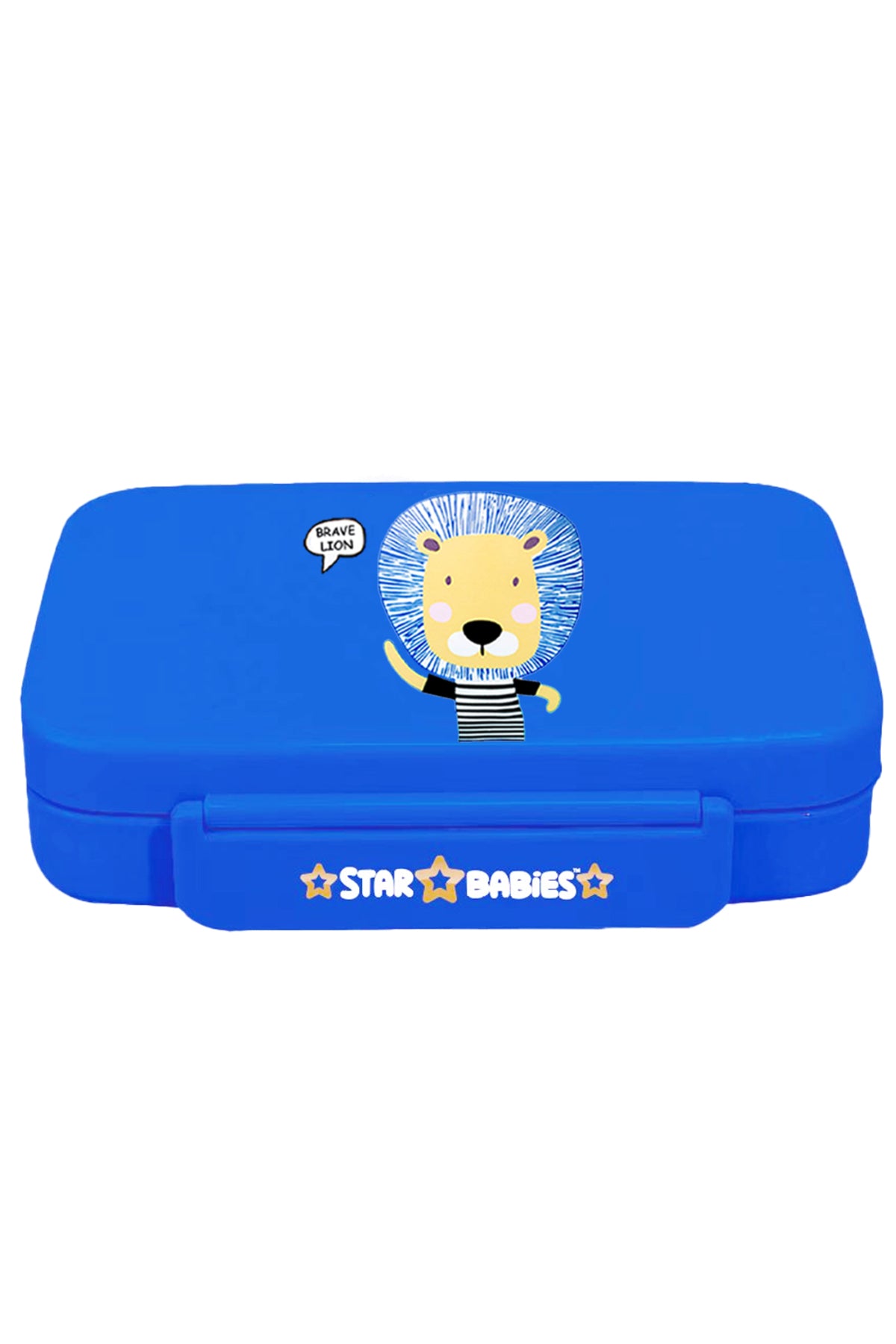 Star Babies Brave Lion Theme Bento Lunch Box with 4 Compartments, BPA Free, Leak-Proof, Toddler-Friendly, 3 Years+ size 22*16.5*4.85cm, Microwave Safe, Easy to clean, Keep Fresh - Blue