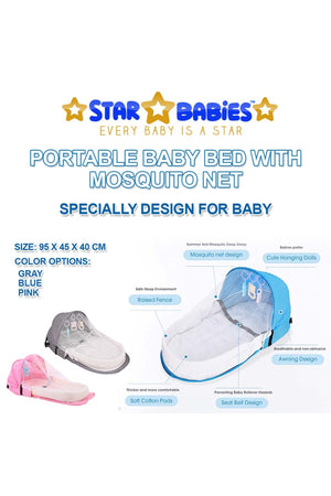 Star Babies - Multi-Function Baby Bed W/ Mosquito Net - Grey