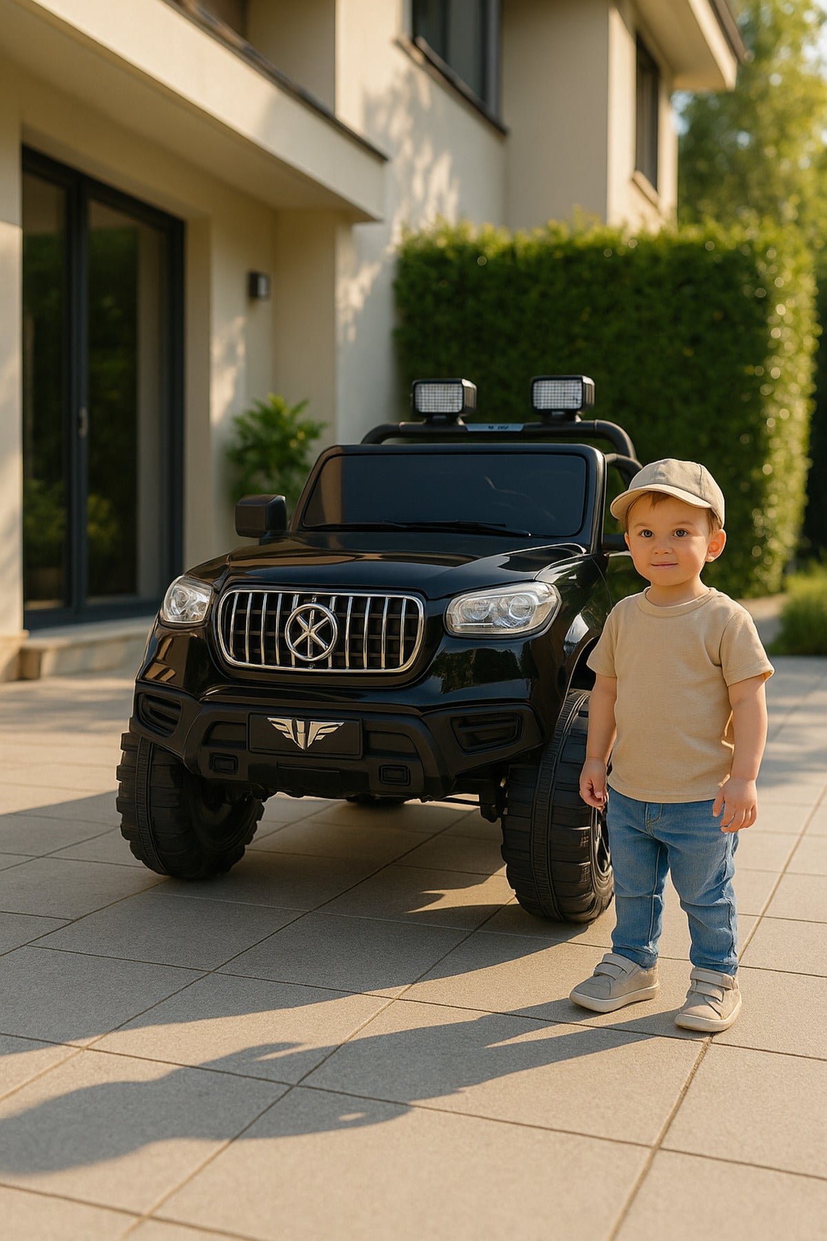 Urban Tots Off-Road Ride-On Jeep for Kids – 12V Battery Operated Electric Car with Dual Motor, LED Lights, Music, and Parental Remote Control – BLACK