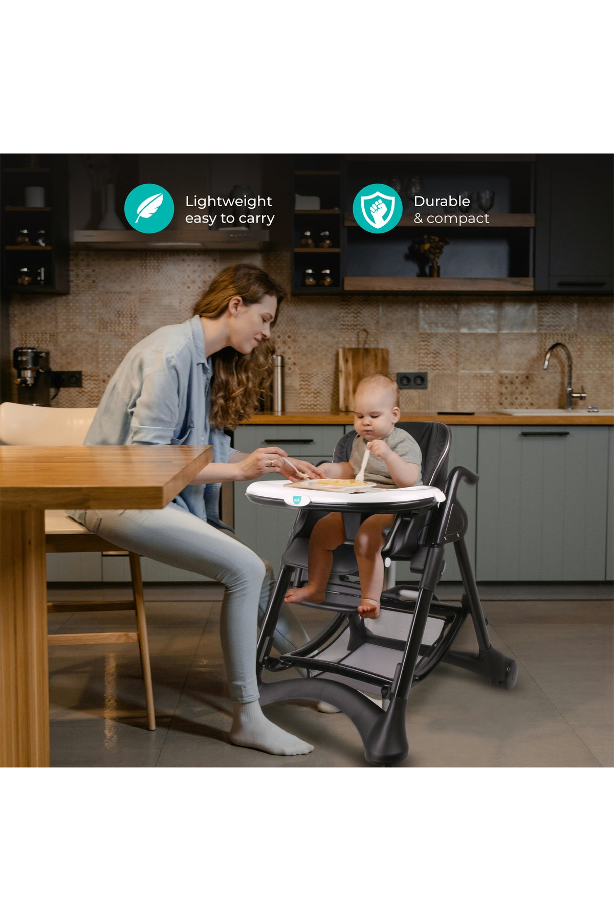 MOON Trestle Foldable Baby Feeding/Dinning Highchair-Grey