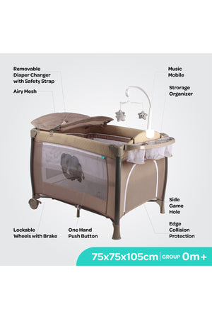 MOON Joypod Playpen with Removable Diaper Changer , Musical Toy & Lockable Wheels-Beige