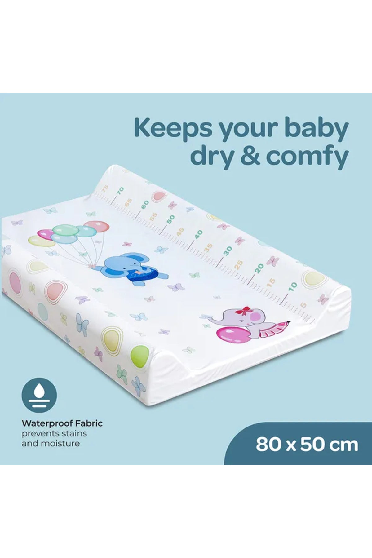 MOON Changing Mat-80 x 50 x 10cm, Baby Elephants with Balloons