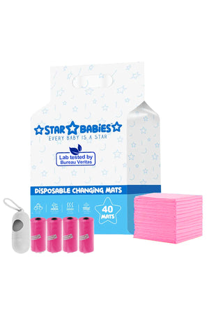 Star Babies - Disposable Changing Mat 40 Pcs With Disposable Scented Nappy Bag 60 Pcs - Pink