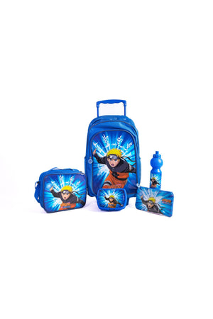 Naruto 18" Trolley Bag Set With Lunch Bag, Pencil Case, Water Bottle & Lunch Box – Blue
