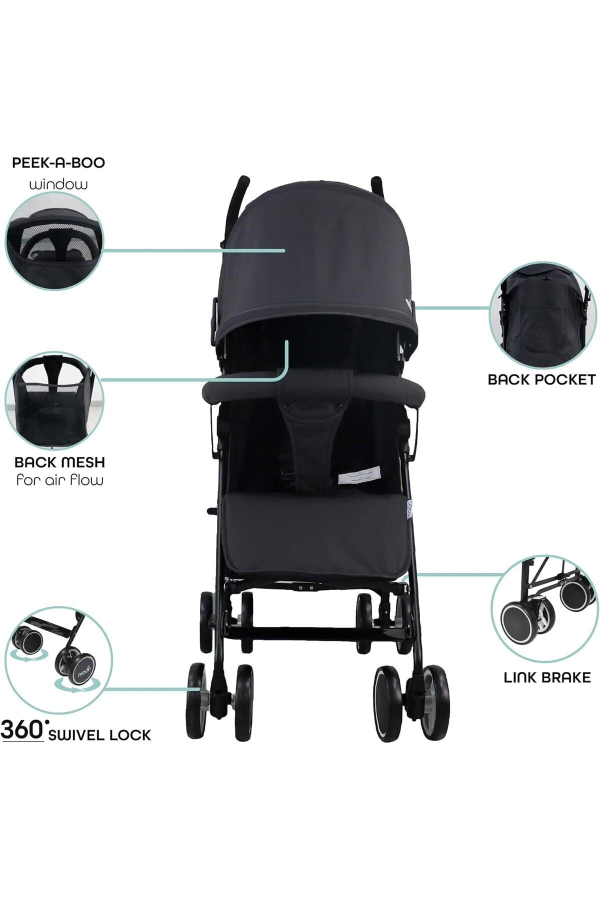 MOON Neo Plus Light Weight Travel Stroller,Black