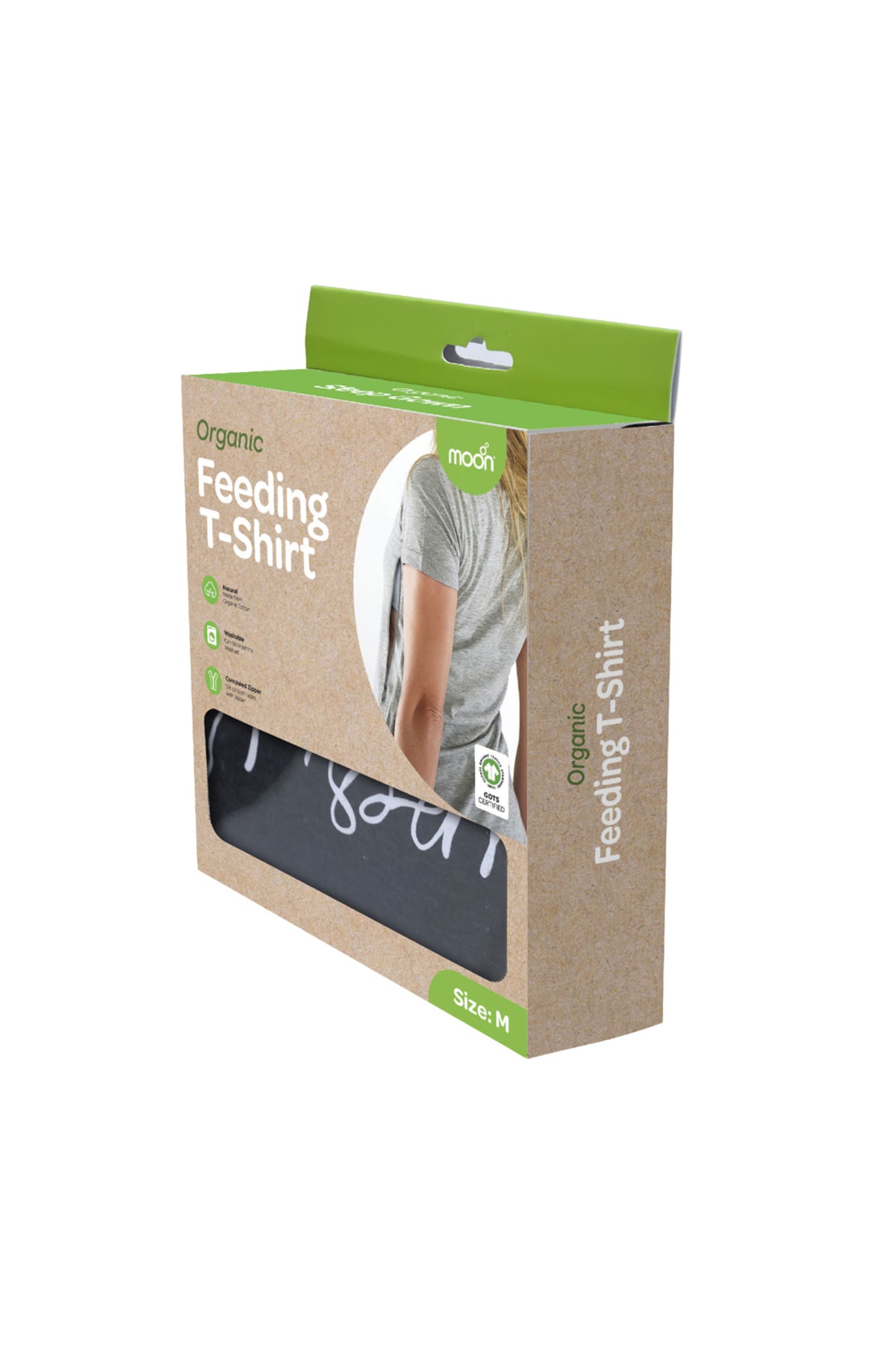MOON Organic Dual Sided Zippered feeding T-Shirts for Moms ,Easy and Rapid Breastfeeding- Dark Grey