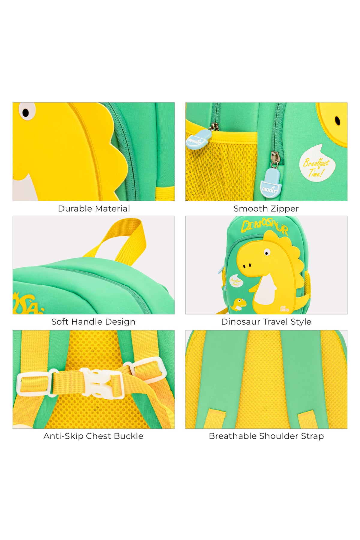MOON Kids Backpack  – Comfy 3D Design,Padded Straps, Waterproof-Perfect for Preschool, Nursery, Snacks & Lunchbox-Dinosuar
