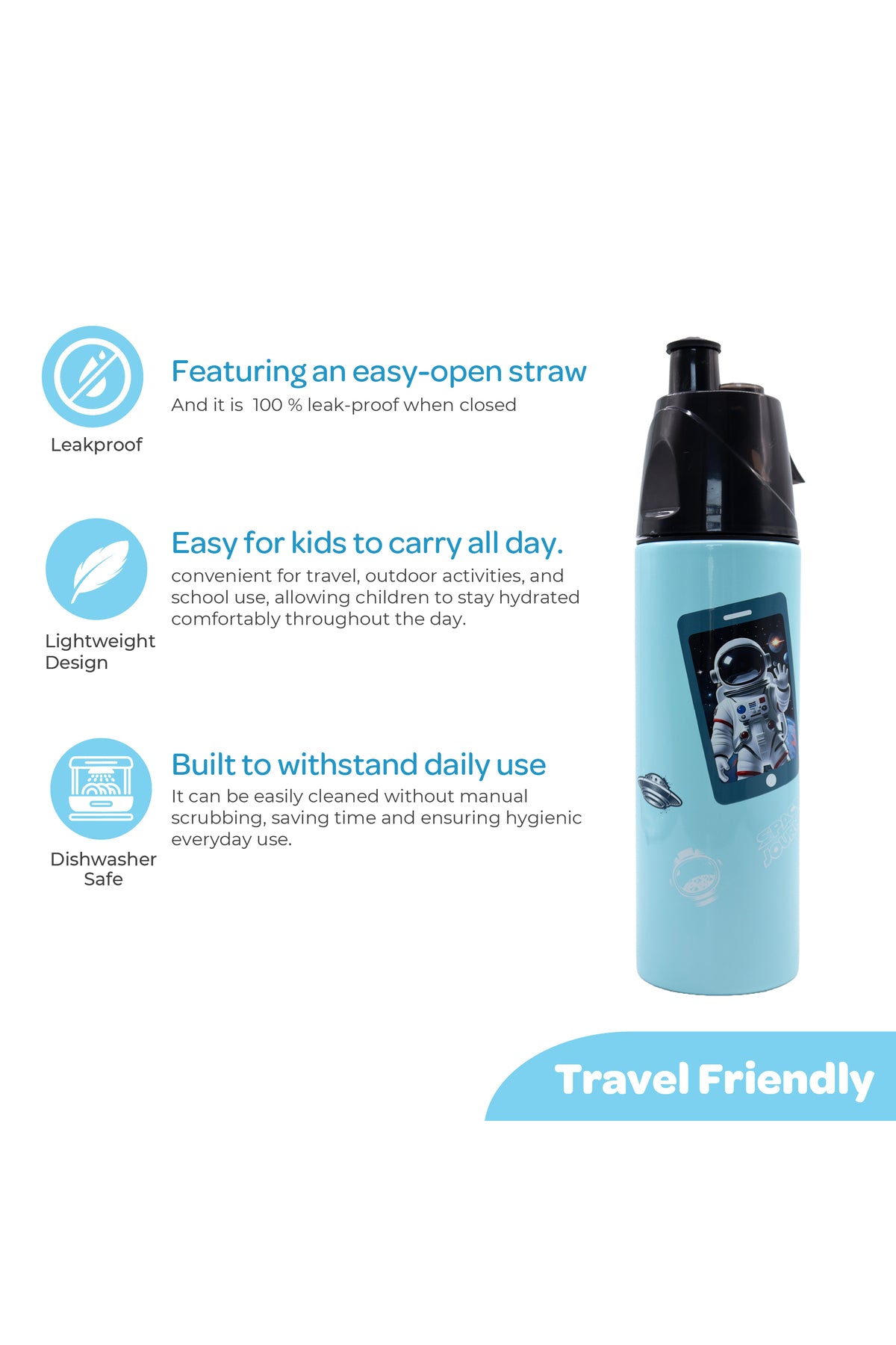 MOON Kids Water Bottle with Spray Mist | Cooling Spray | BPA-Free  Stainless Steel | Leak-Proof for School, Camping, Hiking, Outdoor Play | Boys Water Bottle |500ml