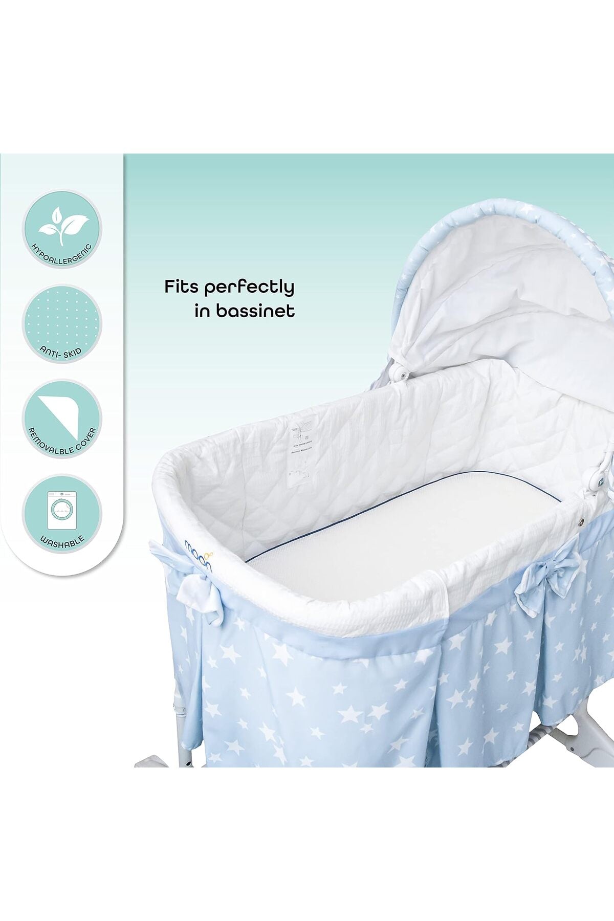 MOON  CRIB & PRAM MATTRESS Classic Foam Moses Basket Mattress, White