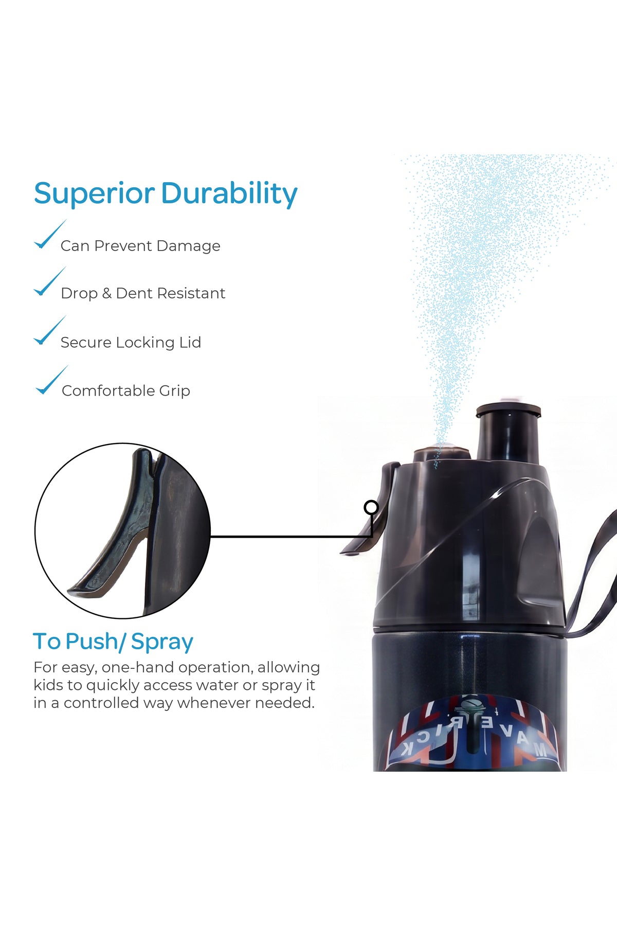 MOON Licensed Top Gun Water Bottle with Spray Mist | Cooling Spray | BPA-Free  Stainless Steel | Leak-Proof for School, Camping, Hiking, Outdoor Play | Boys Water Bottle |500ml
