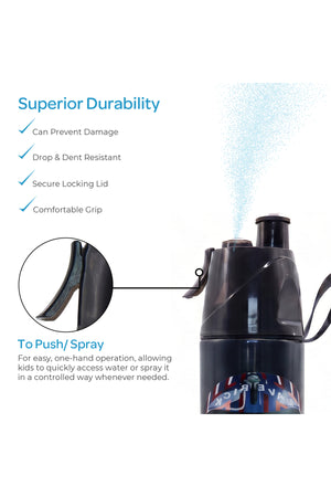 MOON Licensed Top Gun Water Bottle with Spray Mist | Cooling Spray | BPA-Free  Stainless Steel | Leak-Proof for School, Camping, Hiking, Outdoor Play | Boys Water Bottle |500ml