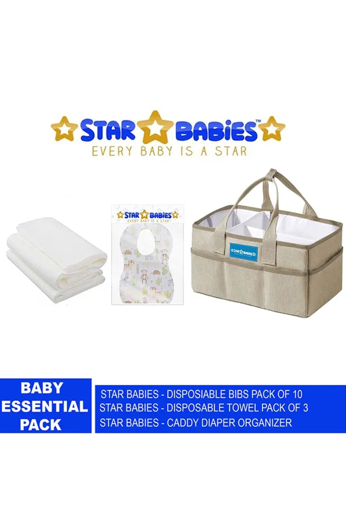 Star Babies - Caddy Organizer Diaper Big & Bibs 10pcs & Towel 3pcs - Khaki