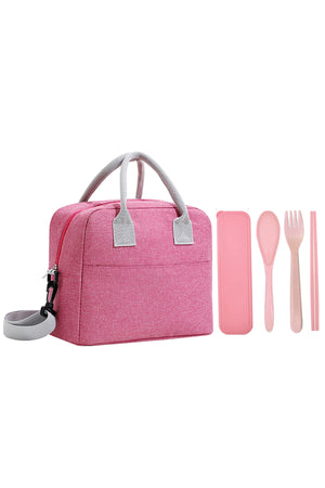 Star Babies Insulated Mini Lunch Bag with Foldable Fork- Spoon Set Pink