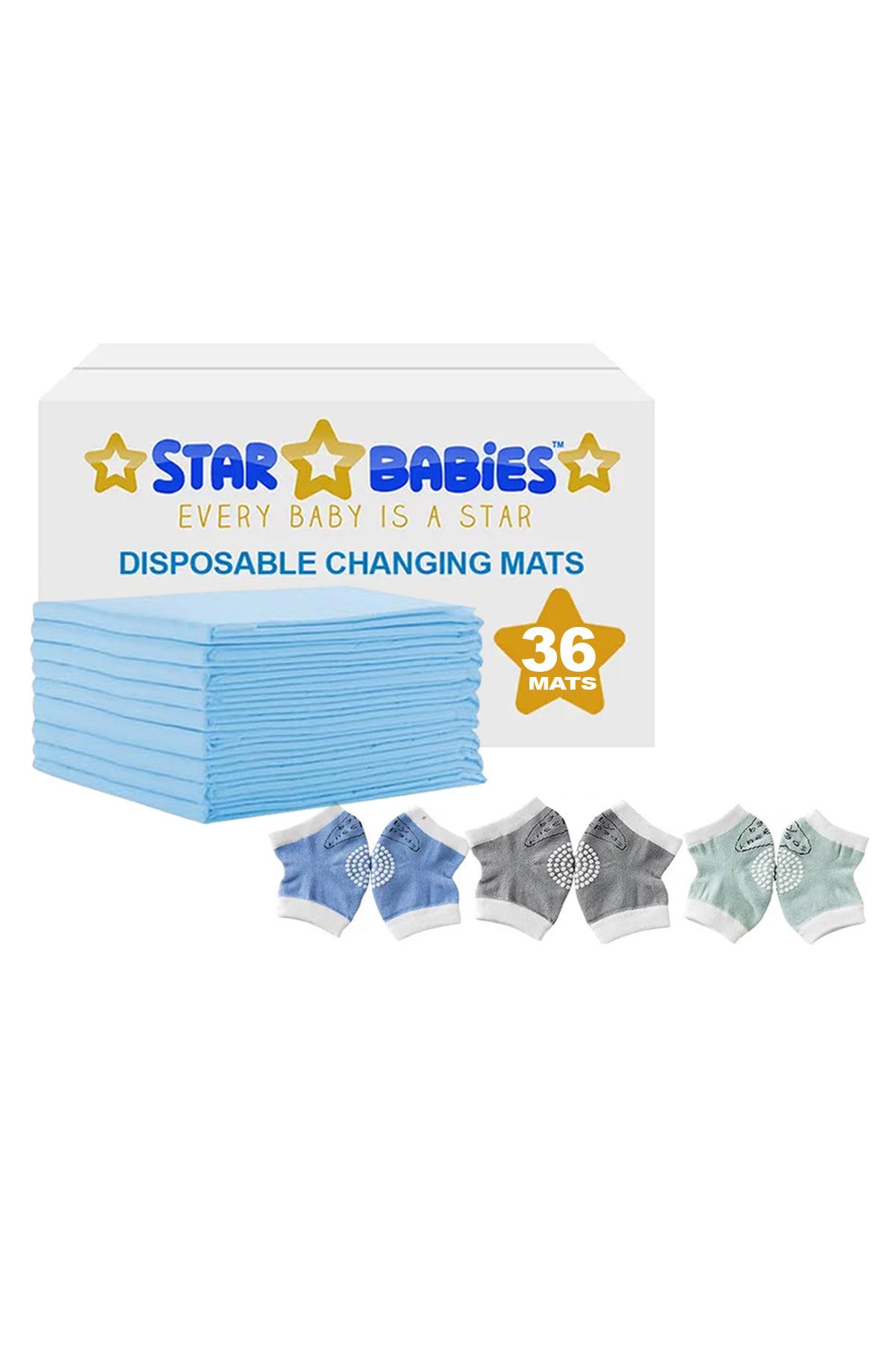 Star Babies Disposable Changing With Baby Boy's Knee Pads Blue - 39 Pieces