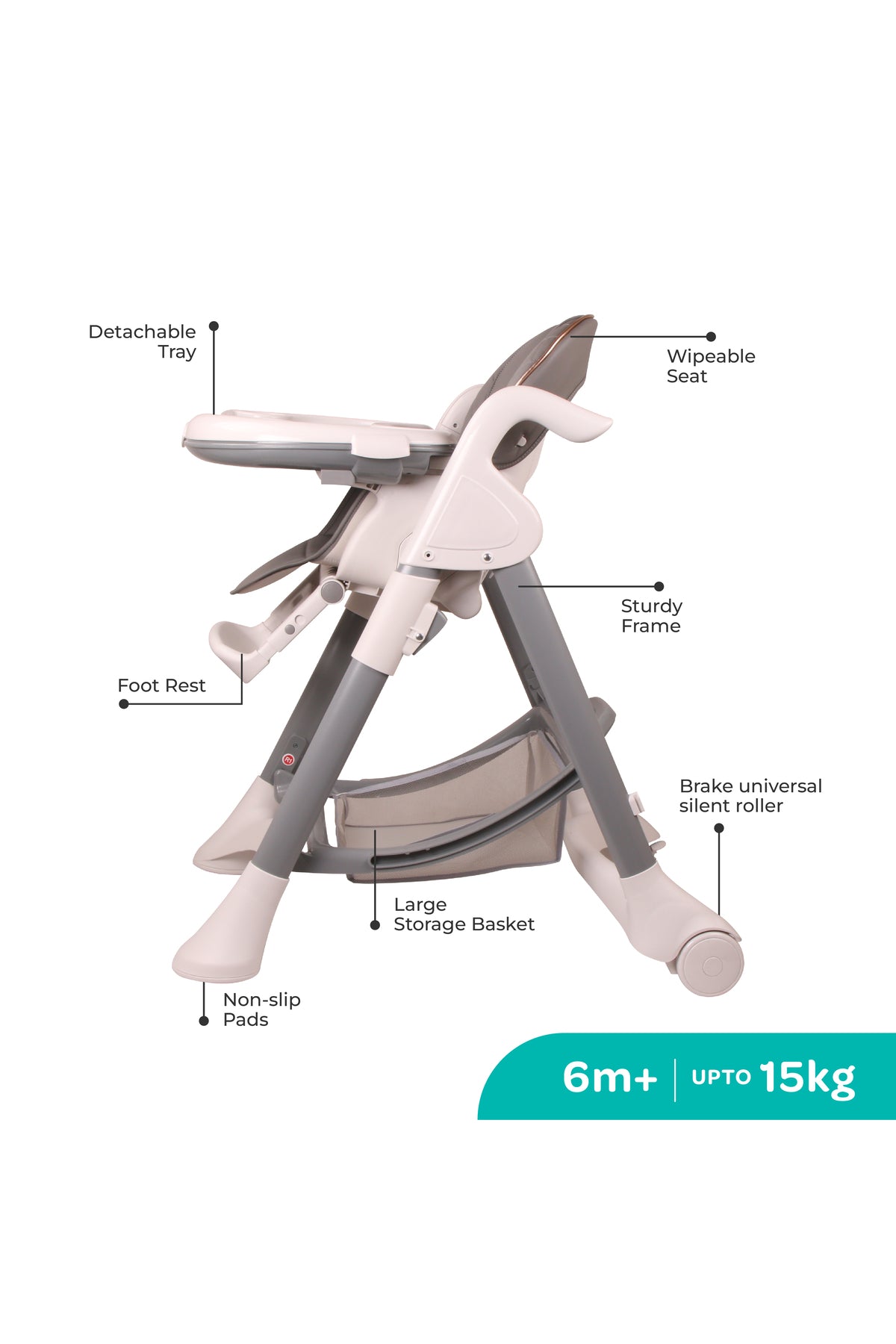 MOON Trestle Foldable Baby Feeding/Dinning Highchair-Grey