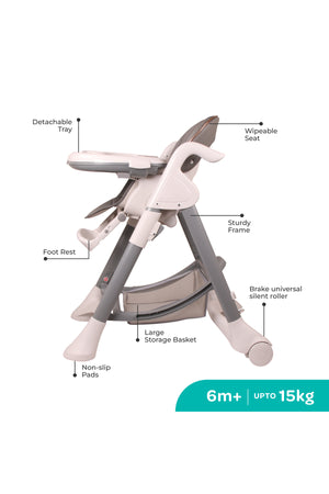 MOON Trestle Foldable Baby Feeding/Dinning Highchair-Grey