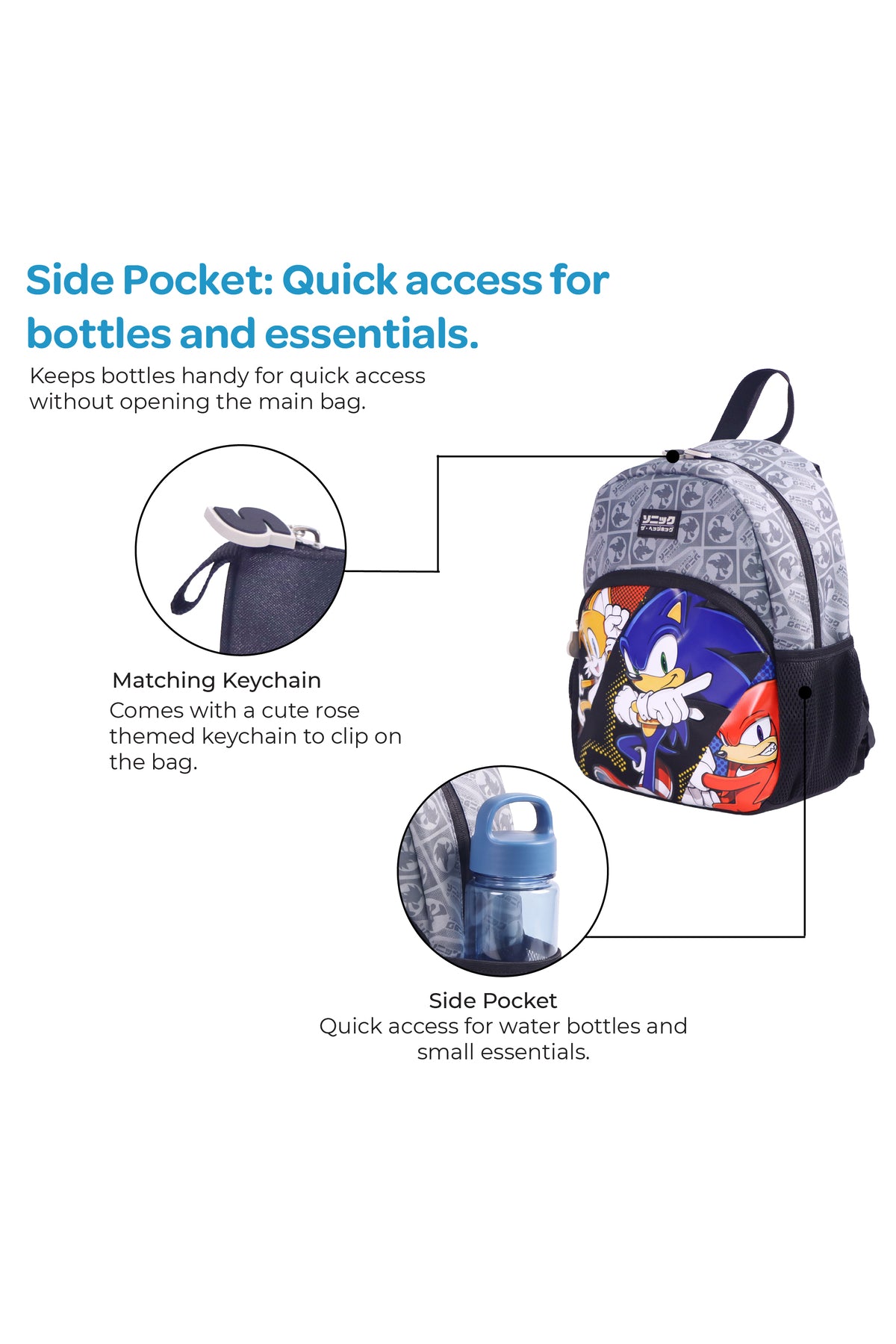 MOON Licensed SONIC  the Hedgehog 3 in 1 Kids Trolley Set   - (17-Inch) Premium Kids School Bag with Lunch Bag & Pencil Case-Black&Grey