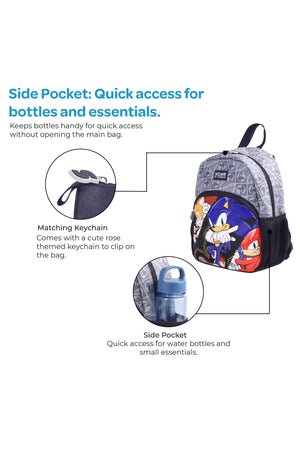 MOON Licensed SONIC  the Hedgehog 3 in 1 Kids Trolley Set   - (17-Inch) Premium Kids School Bag with Lunch Bag & Pencil Case-Black&Grey