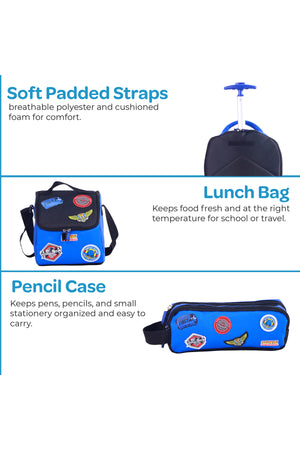 MOON Licensed SONIC  the Hedgehog 3-in-1 Kids Trolley Backpack Set     - (18-Inch) Premium Kids School Bag with Lunch Bag & Pencil Case-Black&Blue