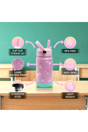 Bamboo Bark Insulated Water Bottle with Straw & Handle – Stainless Steel Double Wall Thermos Flask for Hot & Cold Water, Leak-Proof & Reusable Kids Water Bottle