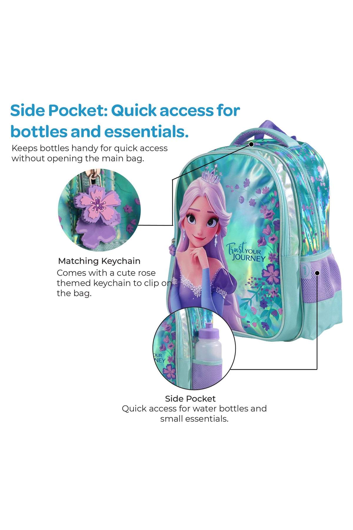 MOON Elsa  3 in 1 Kids Backpack Set   - (16-Inch) Premium Kids School Bag with Lunch Bag & Pencil Case-