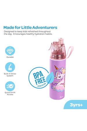 MOON Kids Water Bottle with Spray Mist | Cooling Spray | BPA-Free  Stainless Steel | Leak-Proof for School, Camping, Hiking, Outdoor Play | Boys Water Bottle |500ml