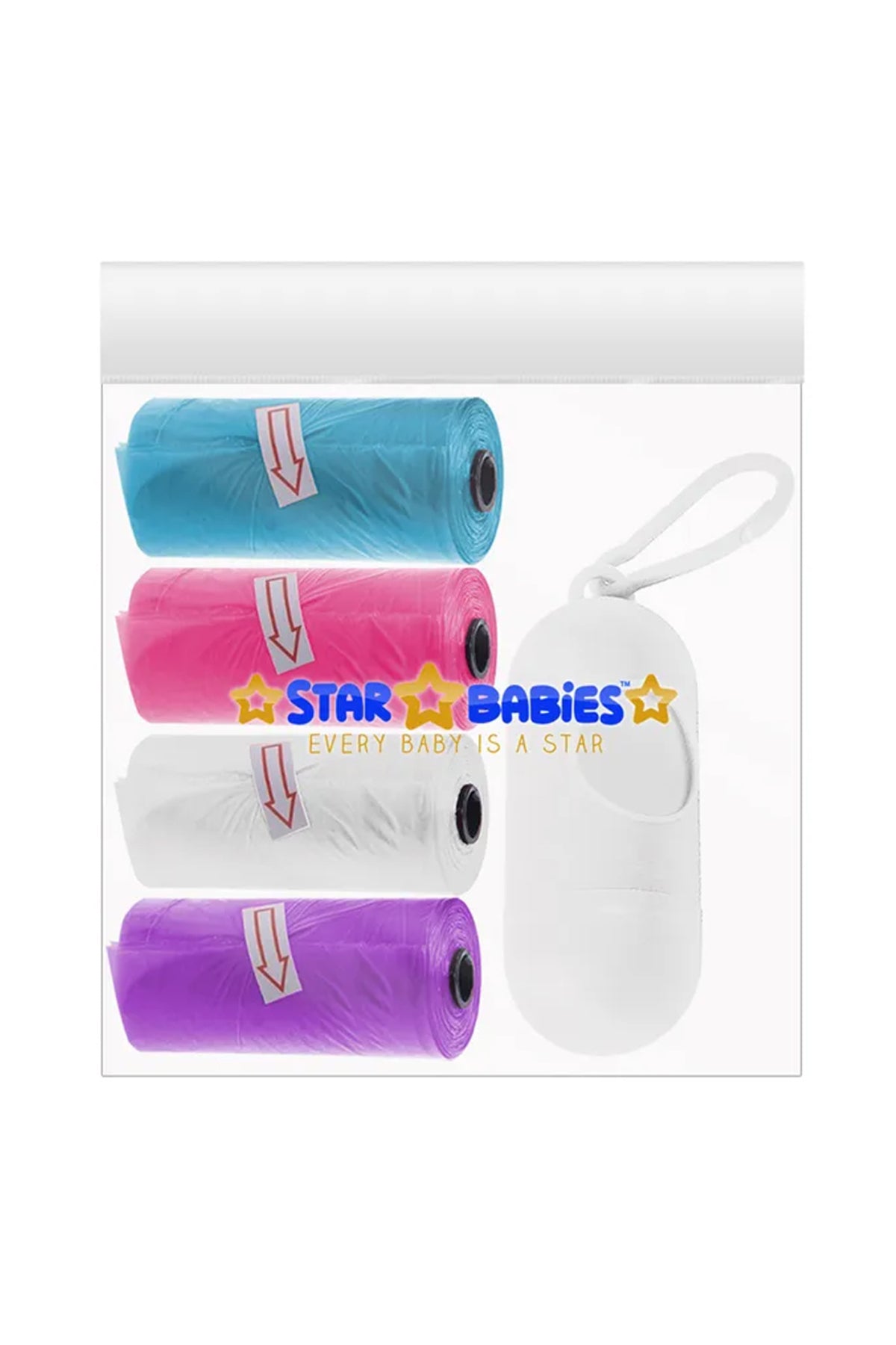 Star Babies - Scented Nappy Bag 4 Packs/60 Bags & Dispenser - Blue/Pink/White/Lavender
