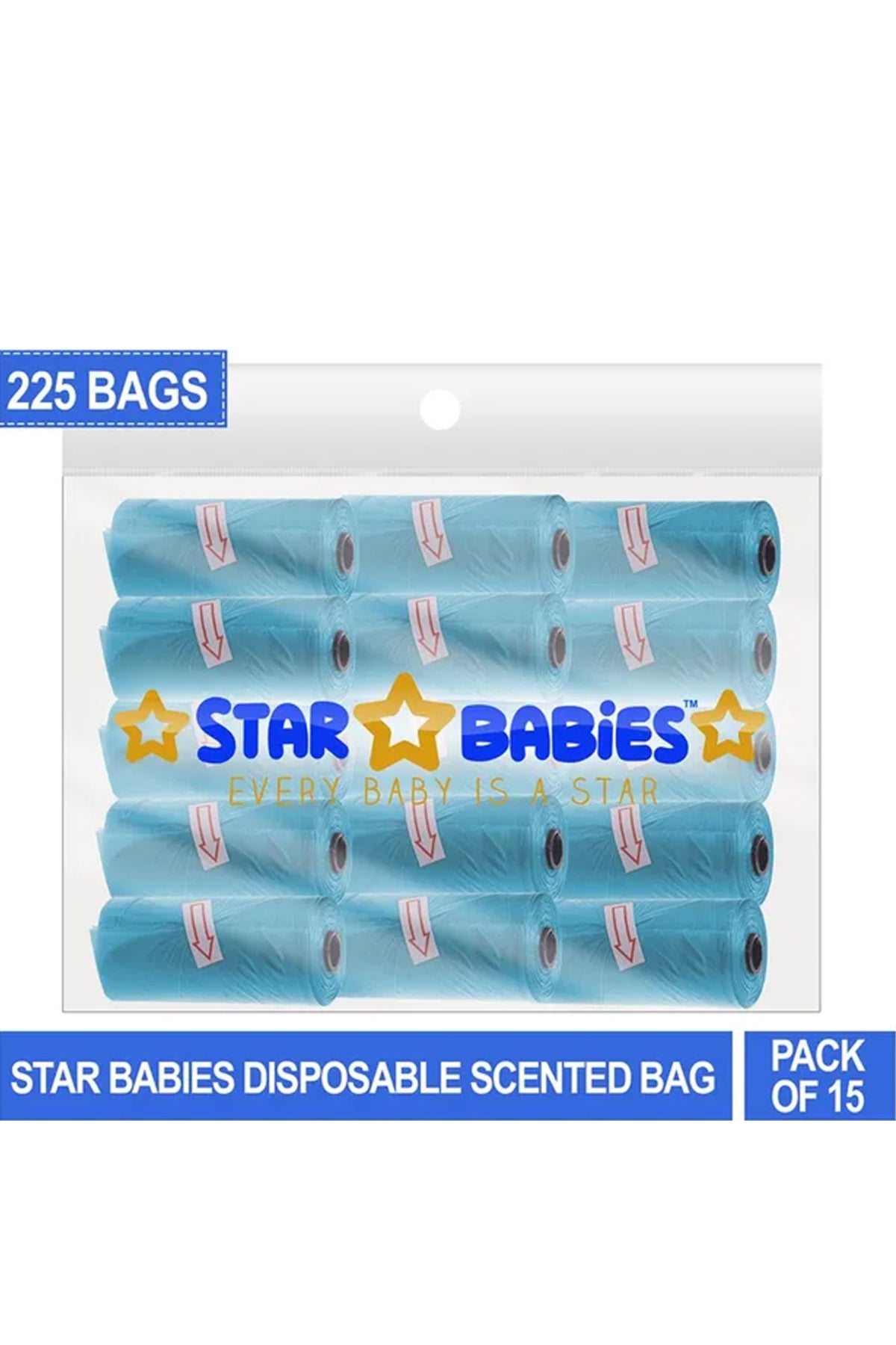 Star Babies - Scented Nappy Bag Pack of 15/225 Bags - Blue