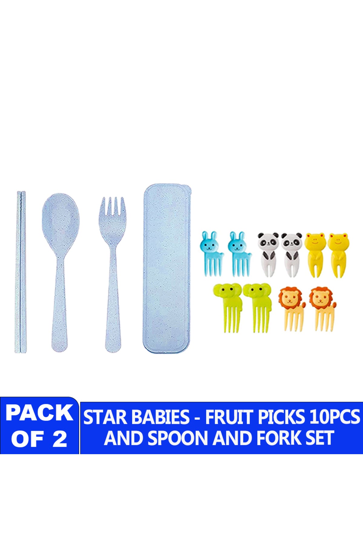 Star Babies combo -   Fruit picks (10 pcs) with organic cuttlery set Blue