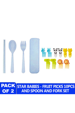Star Babies combo -   Fruit picks (10 pcs) with organic cuttlery set Blue