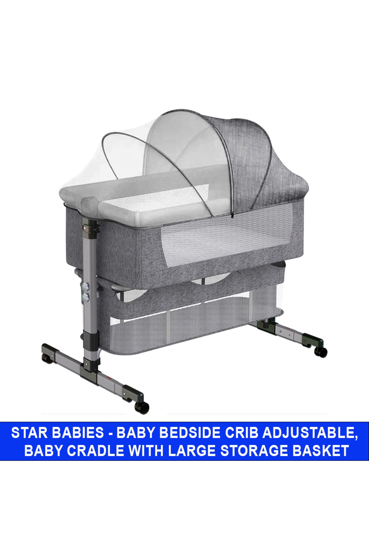 Star Babies - Adjustable Bedside Baby Sleeping Crib - Grey