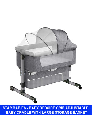 Star Babies - Adjustable Bedside Baby Sleeping Crib - Grey