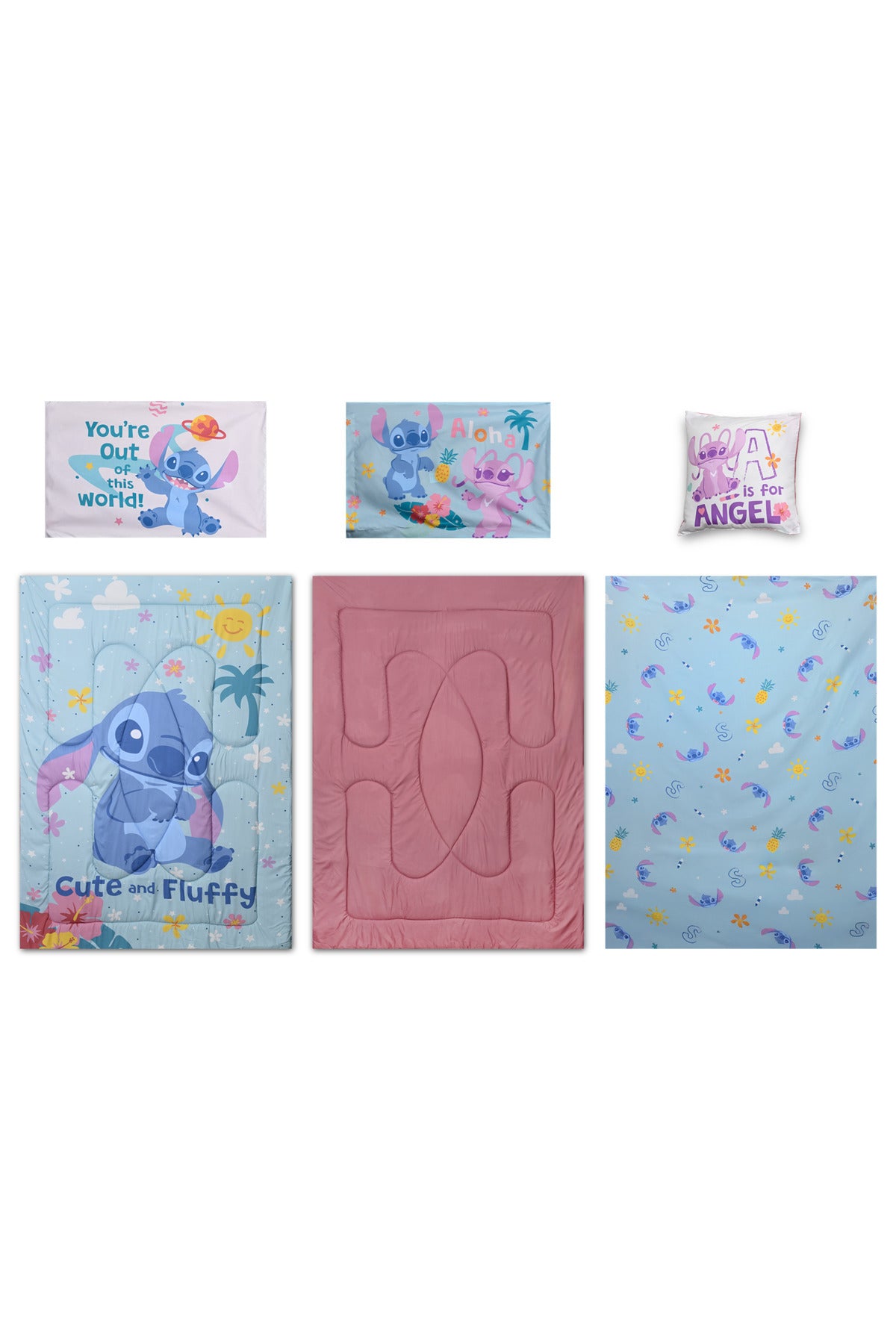 Lilo & Stitch 5-Piece Comforter Set, Brushed Microfiber, Polyester Shell, – Blue