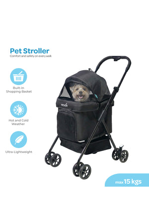 Moon  PawPerch Pet Stroller , Lightweight Foldable | Storage Basket & Waterproof Pad-Black