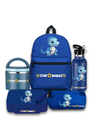 Star Babies 16-Inch Dino Themed Children's Backpack with  5 compartment Bento lunch box , water bottle and Dual Zipper Pencil Case with Food jar