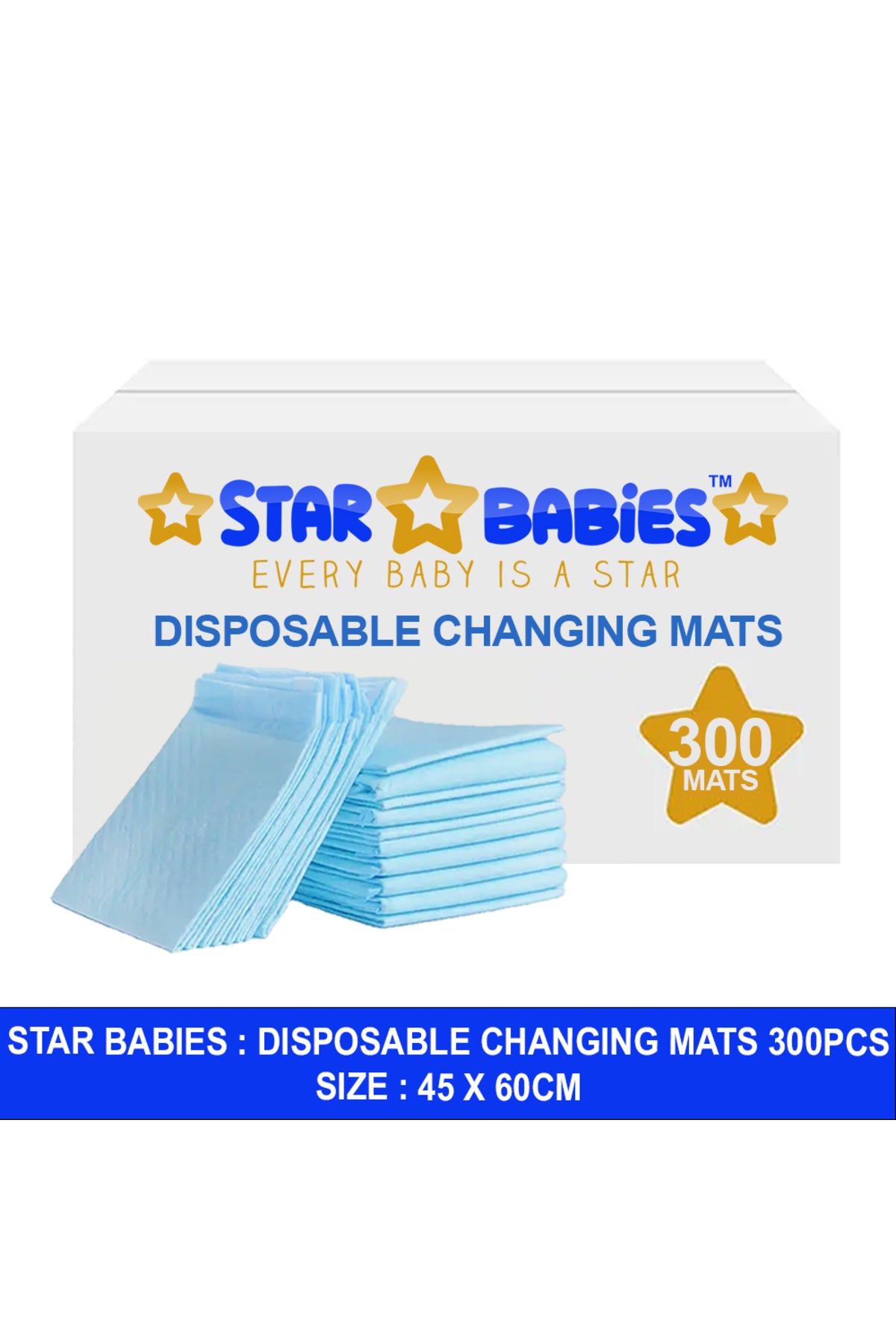Star Babies - Disposable Changing Mats - Blue - 300 Pcs