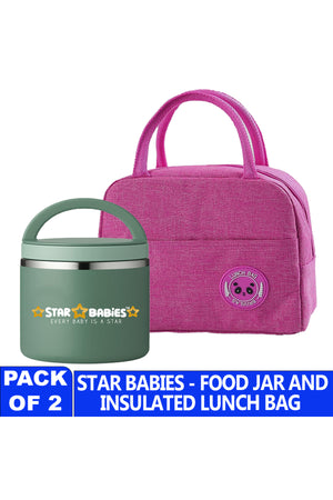 Star Babies Insulated Mini Lunch Bag with Stainless Steel Food Jar- Green