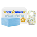 Star Babies Disposable Changing Mat 20 Pieces With Disposable Bibs 20 Pieces - Blue