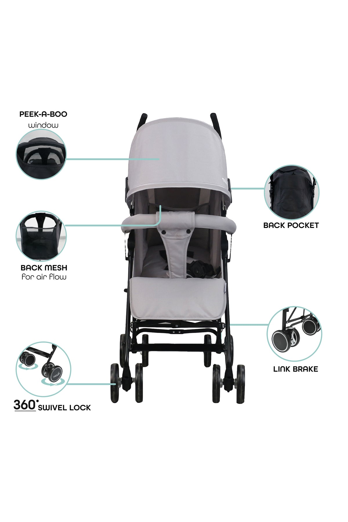 MOON Neo Plus Light Weight Travel Stroller,Light Grey
