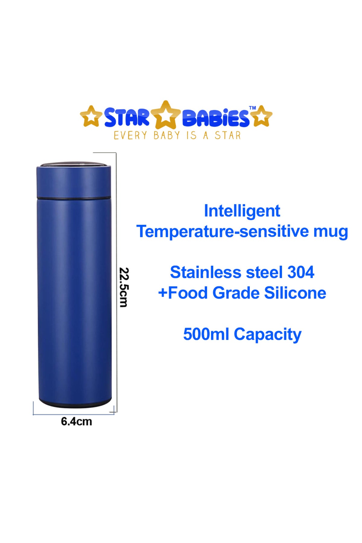 Star Babies - Insulated Stainless Steel Water Bottle - Blue - 500ml