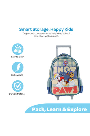 MOON Licensed Paw Patrol Snow Paw  3 in 1 Kids Trolley Set   - (16-Inch) Premium Kids School Bag with Lunch Bag & Pencil Case-Green